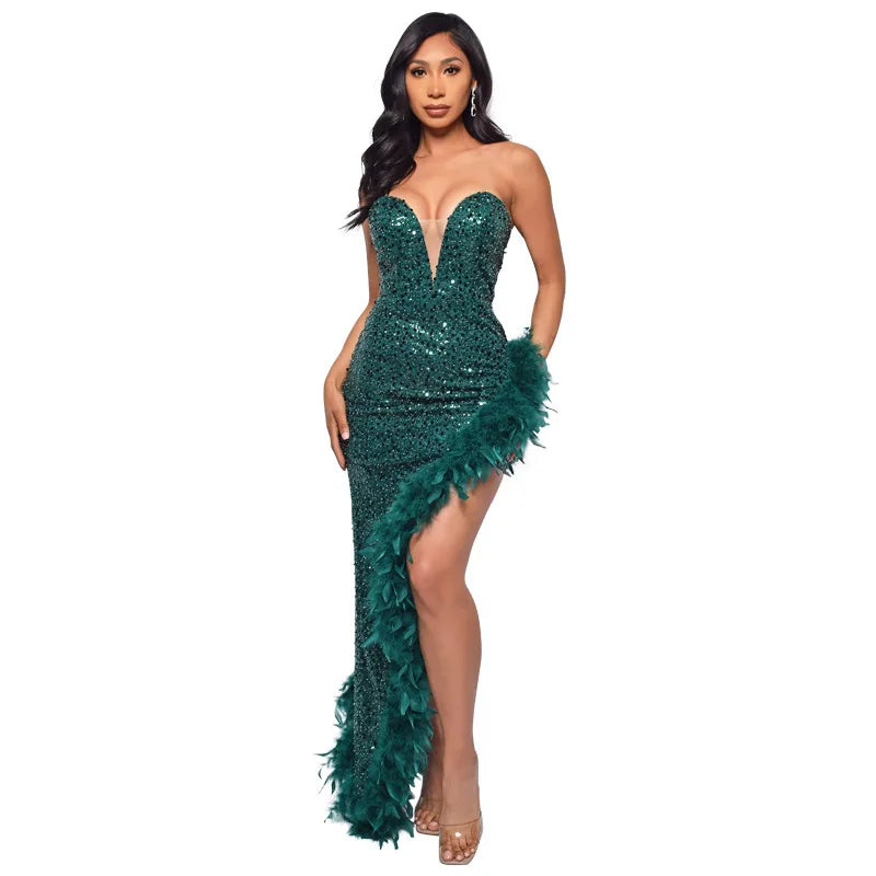 000 Fearless Feather-Trim Illusion Gown - Fearless Feather-Trim Gown