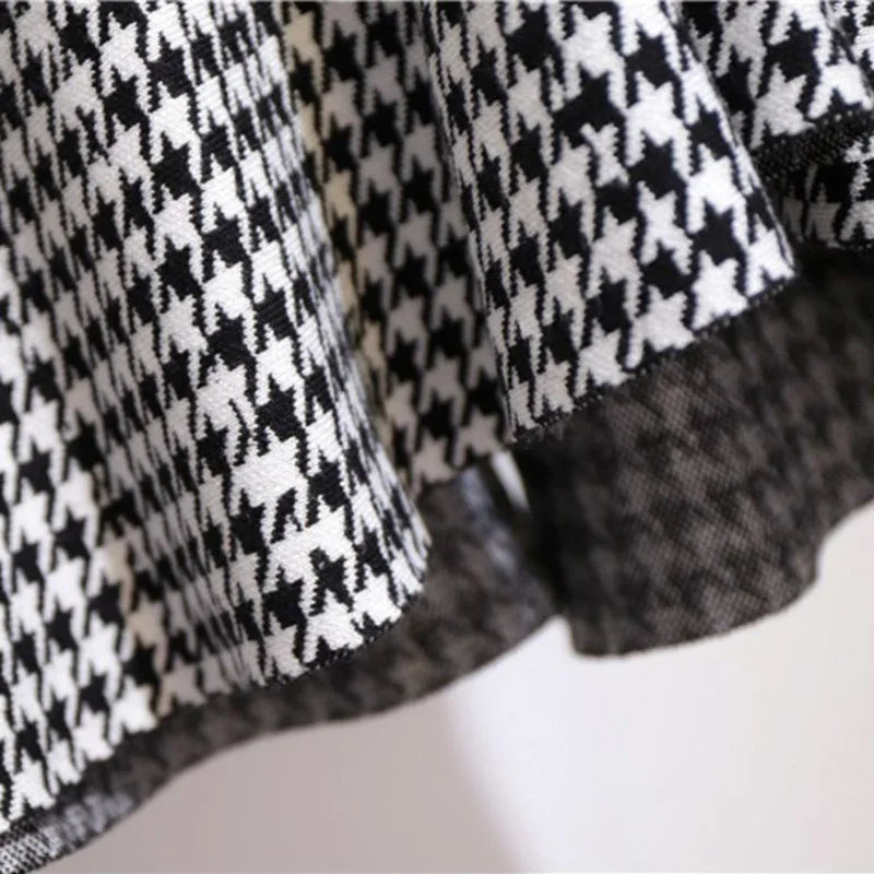 Trumpet Houndstooth Vintage High Waist Button Skirt