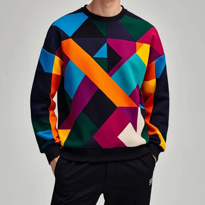 Colorful Men's 3D Geometry Graphic Print Round Neck Shirt