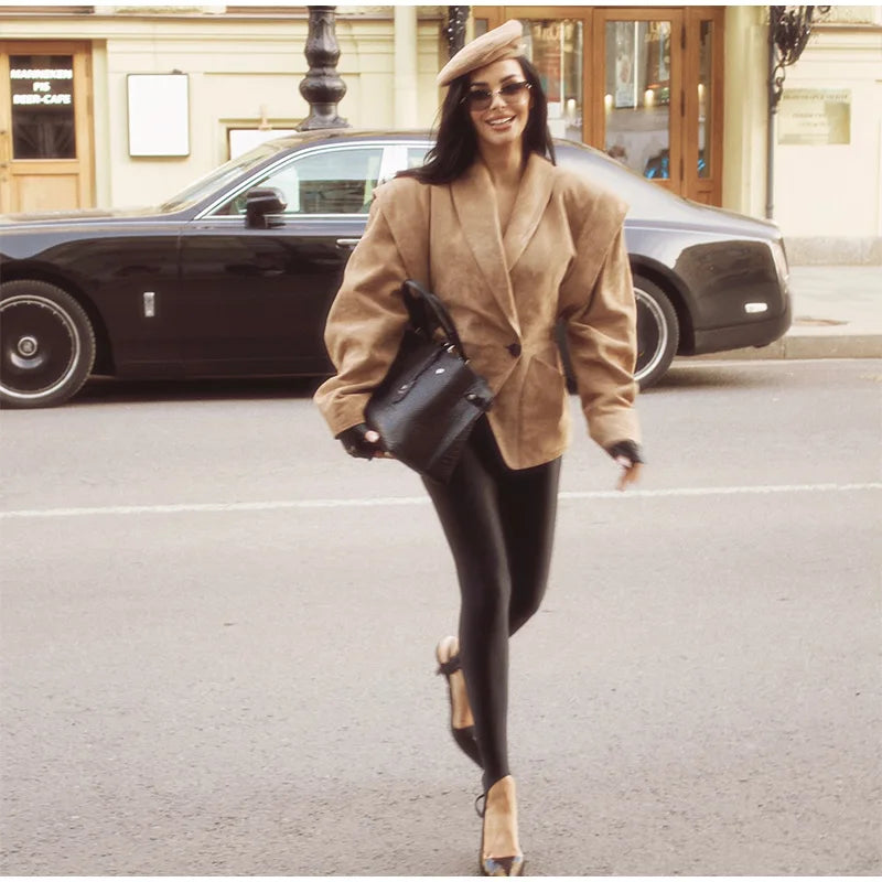 Chocolate Brown Single Breasted Suede Women's Jacket