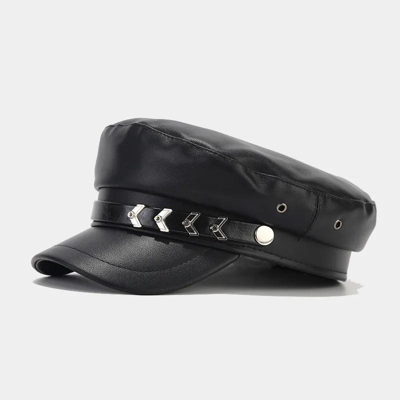 Back to Black Leather Beret Vintage England Flat Newsboy Caps