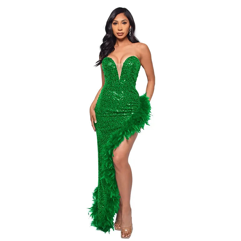 000 Fearless Feather-Trim Illusion Gown - Fearless Feather-Trim Gown