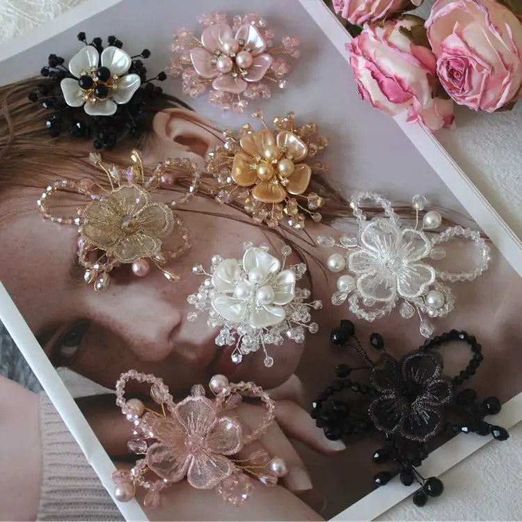 High-grade beaded flowers hand stitched clothing cloth patch DIY brooch headwear wedding bag accessories materials