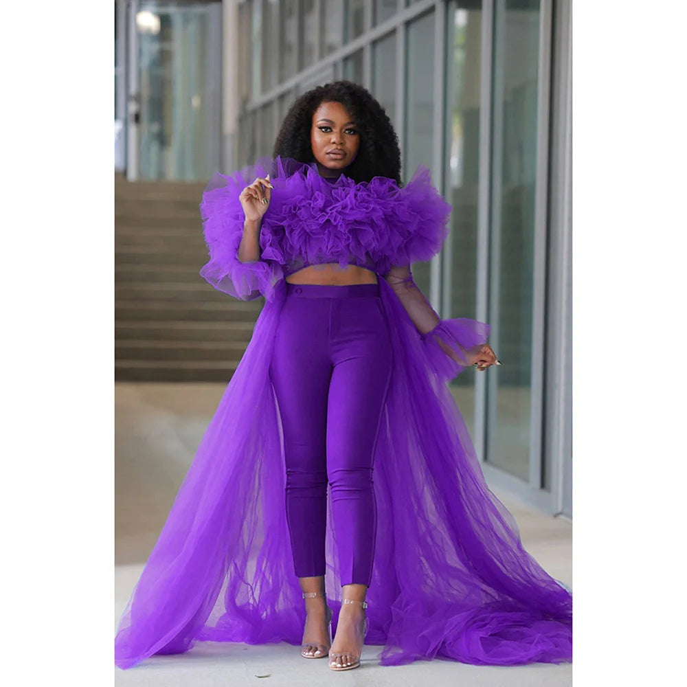 Formal Purple Dress Solid Color High Waist Lined Evening Leggings (Plus size)
