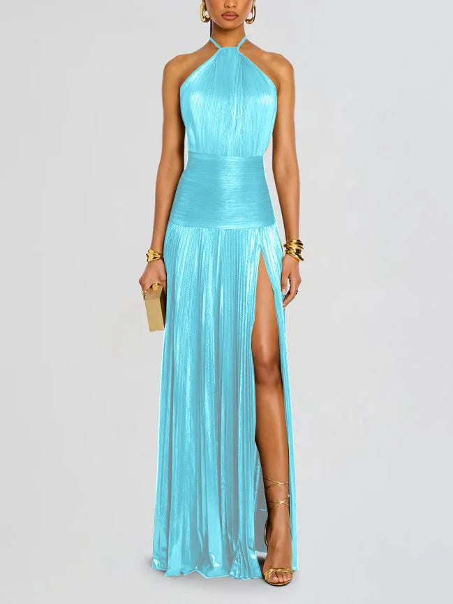 Elegant Elevated Pleated Halter Dress