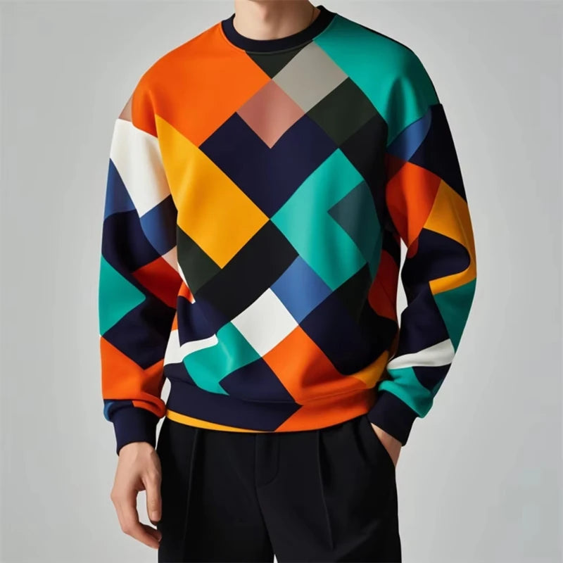 Colorful Men's 3D Geometry Graphic Print Round Neck Shirt