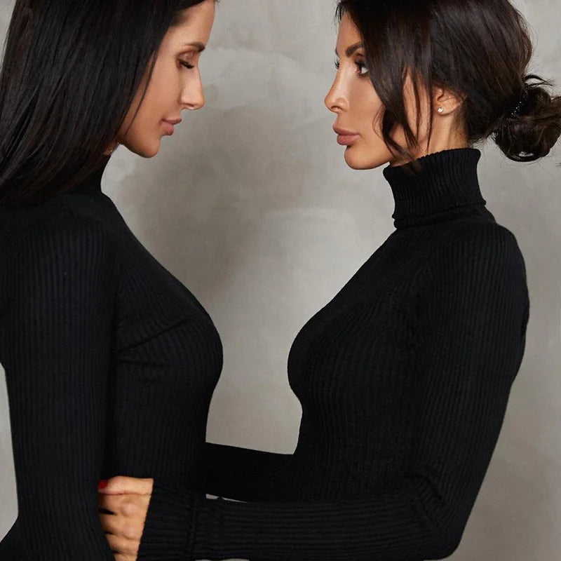 Back to Black Turtleneck Knitted Bodycon Dress Women
