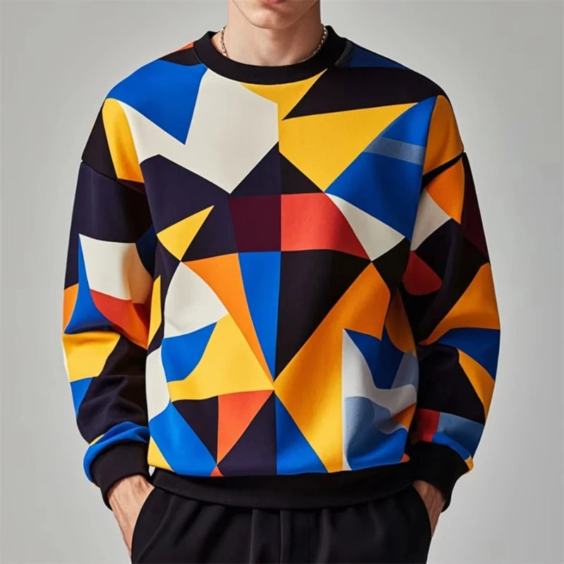 Colorful Men's 3D Geometry Graphic Print Round Neck Shirt