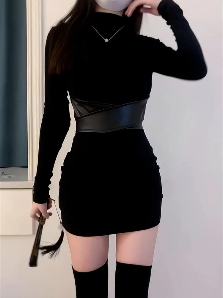 Back to Black Sassy Mini Turtleneck Dress