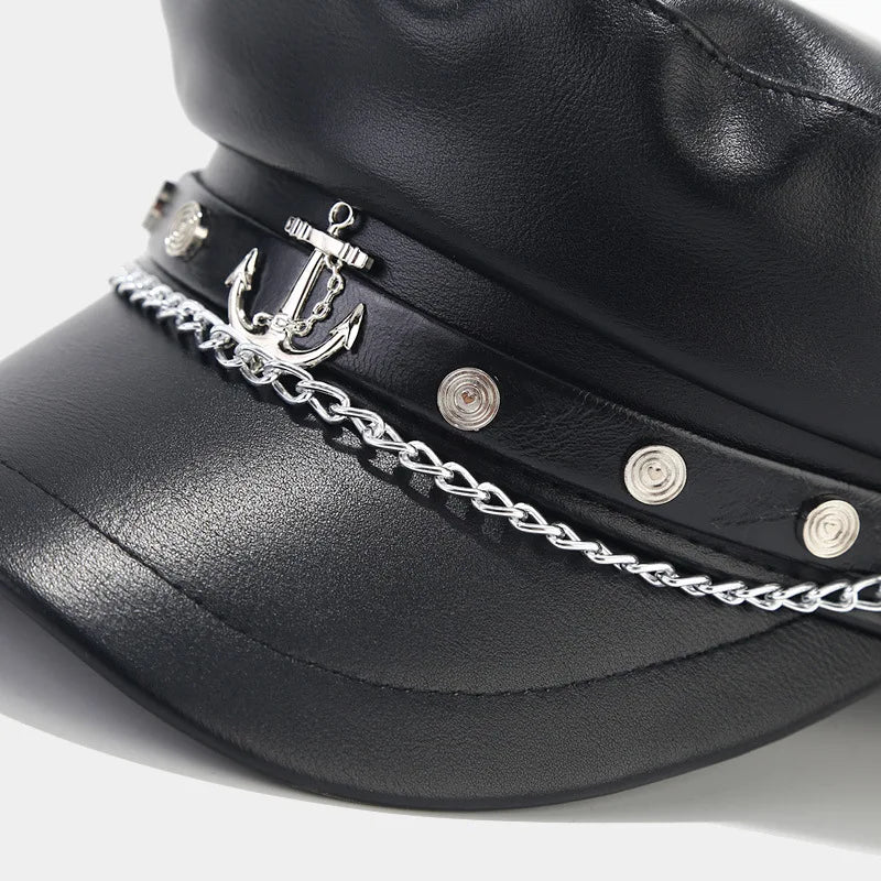 Back to Black Leather Beret Vintage England Flat Newsboy Caps