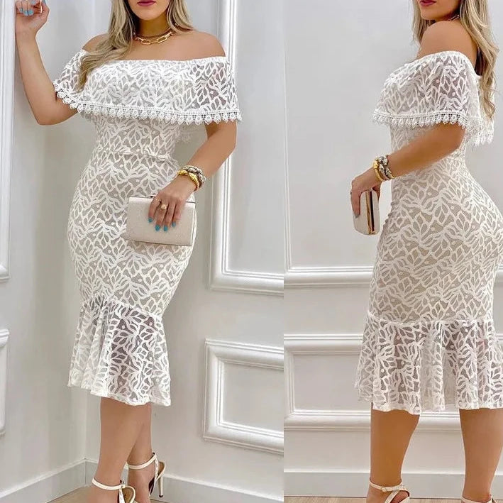 Beautifully Laced All White Cocktail Dress