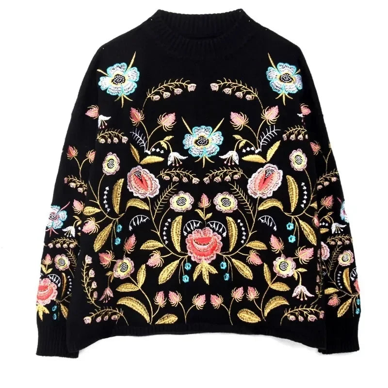 Floral Embroidery Loose knitted sweater