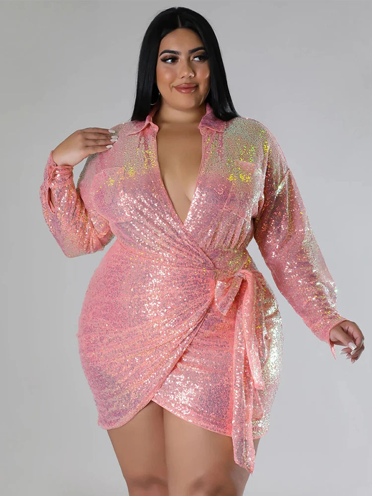 Who's That Girl Sequin Mini Plus Size Party Dress