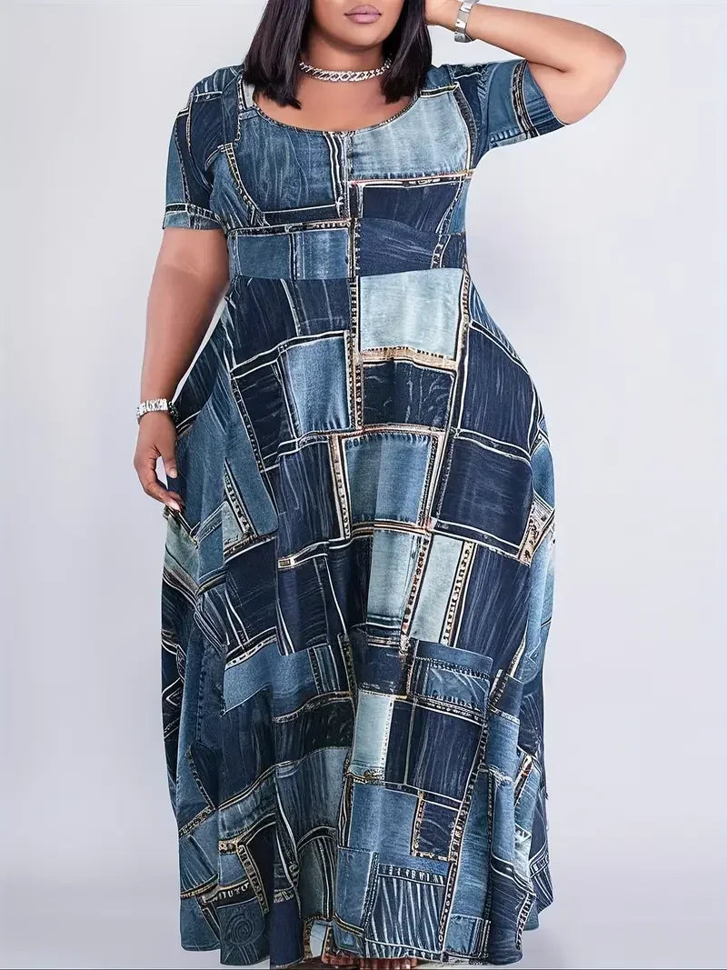 Geo Printed Elegant Plus Size Casual Dress