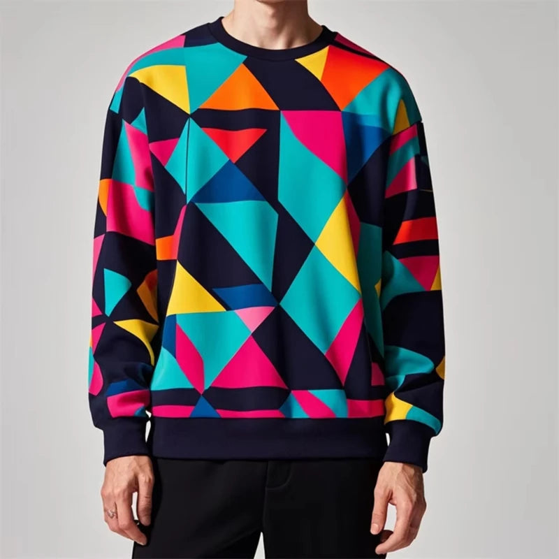 Colorful Men's 3D Geometry Graphic Print Round Neck Shirt