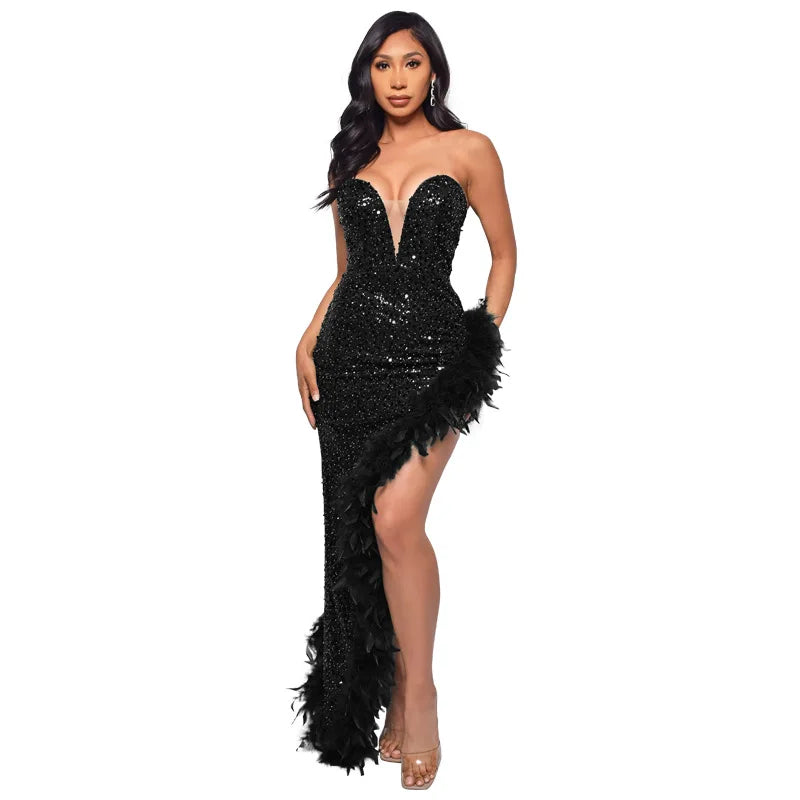 000 Fearless Feather-Trim Illusion Gown - Fearless Feather-Trim Gown