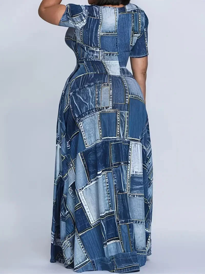 Geo Printed Elegant Plus Size Casual Dress