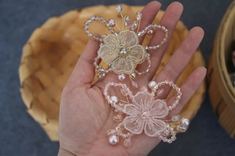 High-grade beaded flowers hand stitched clothing cloth patch DIY brooch headwear wedding bag accessories materials