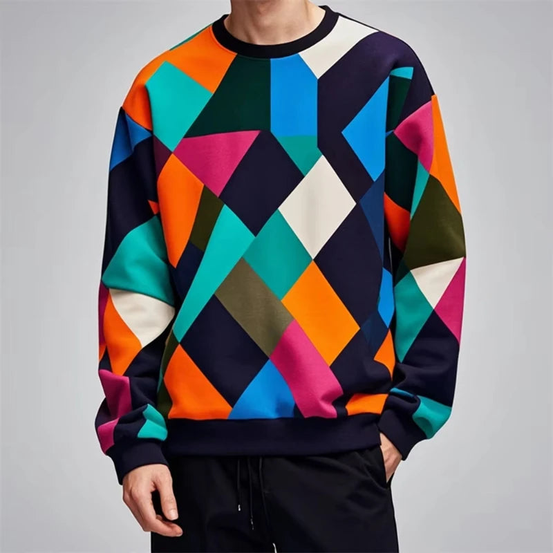 Colorful Men's 3D Geometry Graphic Print Round Neck Shirt