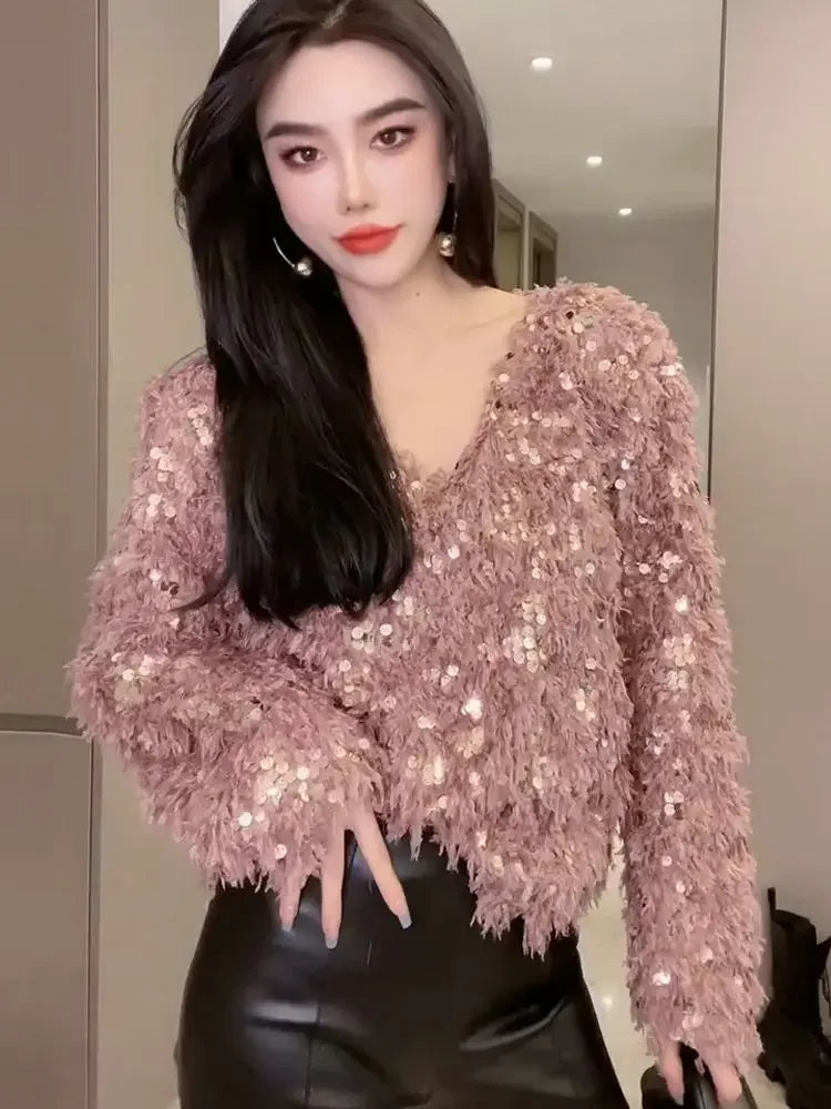 Back To Black V-Neck Sparkle Sweater (Holiday)