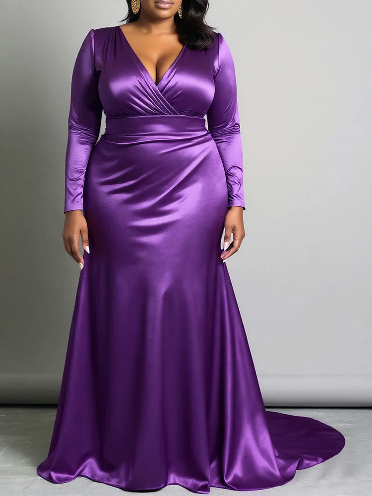 Purple Reign Evening Satin Maxi Dress