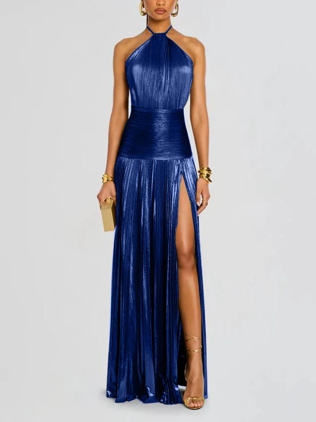 Elegant Elevated Pleated Halter Dress