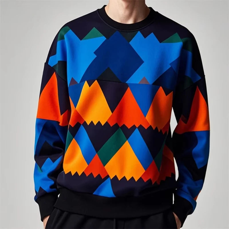 Colorful Men's 3D Geometry Graphic Print Round Neck Shirt