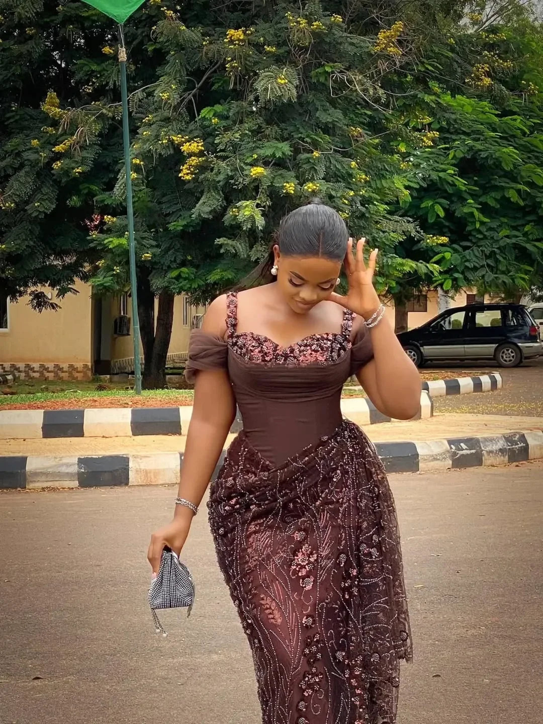 Chocolate Lace Formal Dress