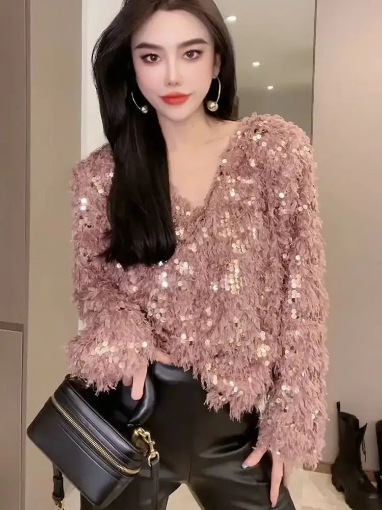 Back To Black V-Neck Sparkle Sweater (Holiday)