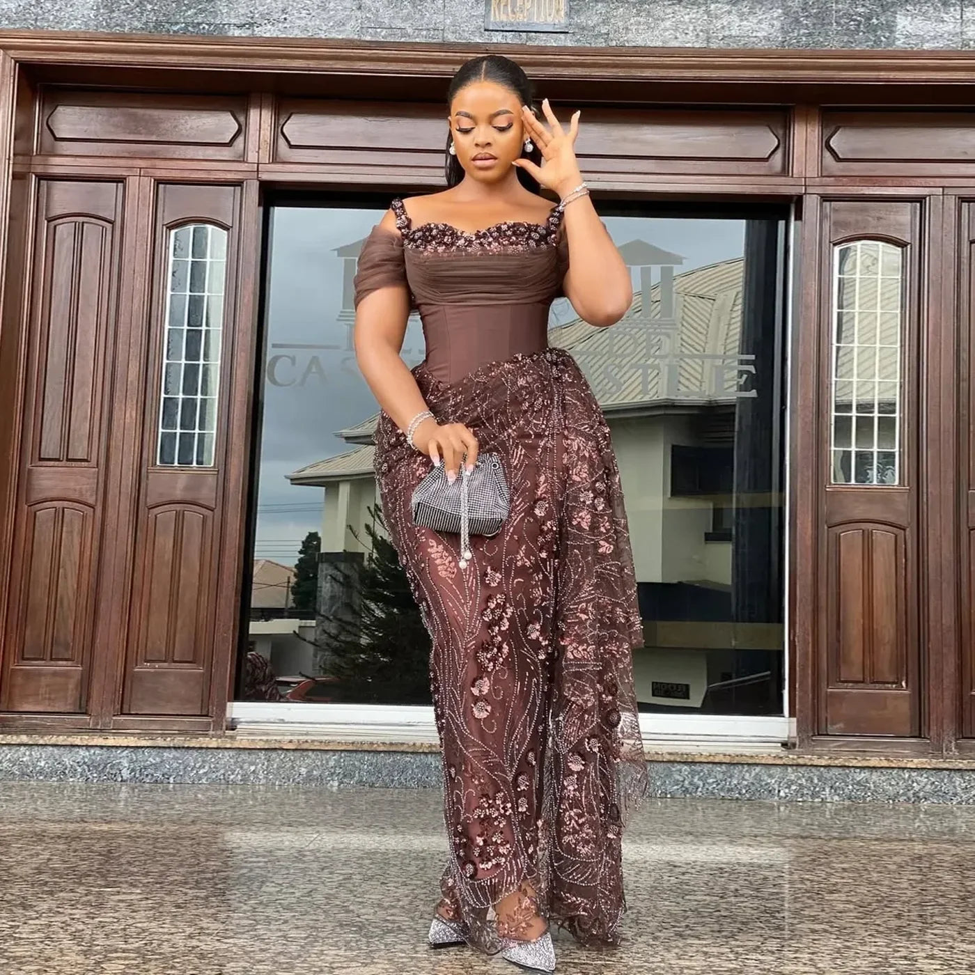 Chocolate Lace Formal Dress