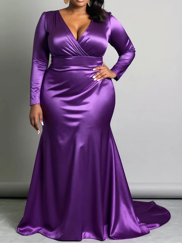 Purple Reign Evening Satin Maxi Dress