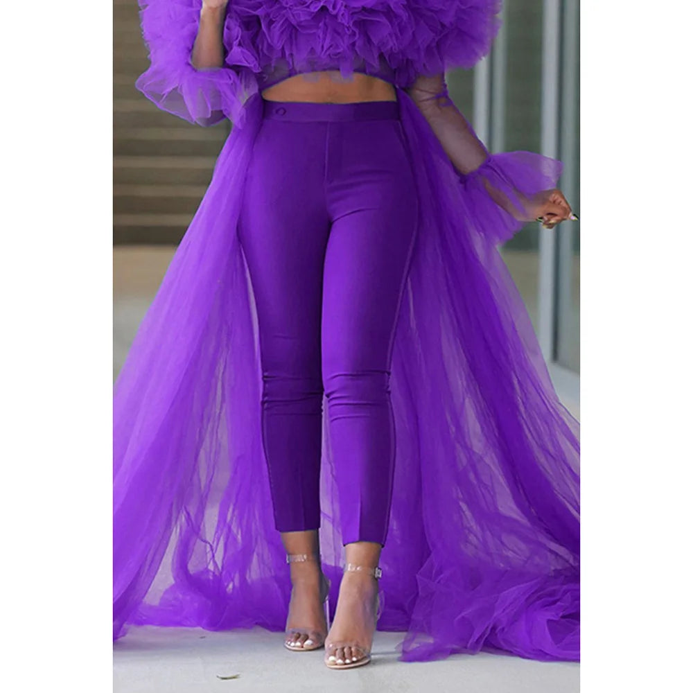 Formal Purple Dress Solid Color High Waist Lined Evening Leggings (Plus size)