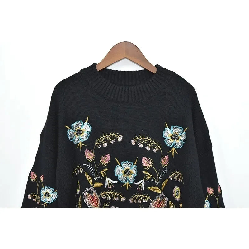 Floral Embroidery Loose knitted sweater