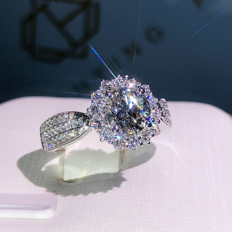New Womens Three Row Full Crystal Moissanite Simulated Diamond Open Ring