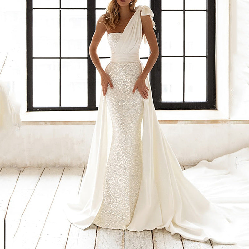 All White Elegant Simple Gown