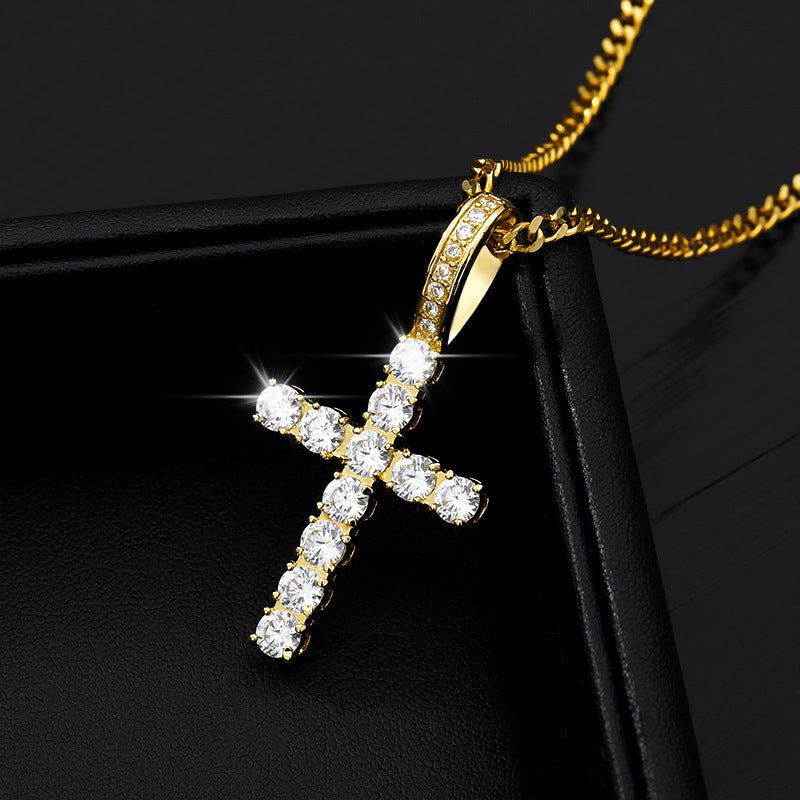 Copper Cross Pendant With Zircon Inlay Personalized Necklace