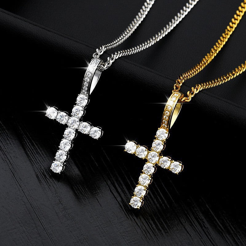 Copper Cross Pendant With Zircon Inlay Personalized Necklace