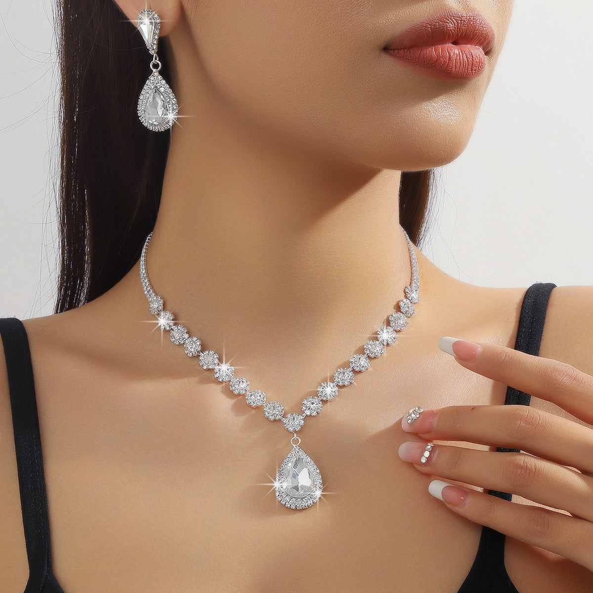 Diamond Teardrop Three Piece Jewelry Set