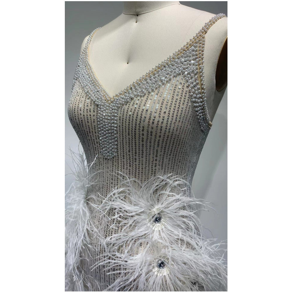 Luxury Feather Mini Hip Bandage Dress