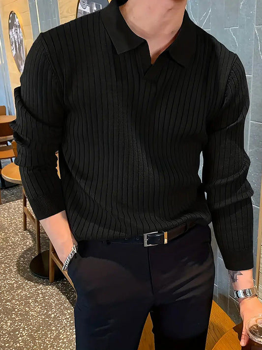 Men's Slim Knit Lapel Polo Shirt