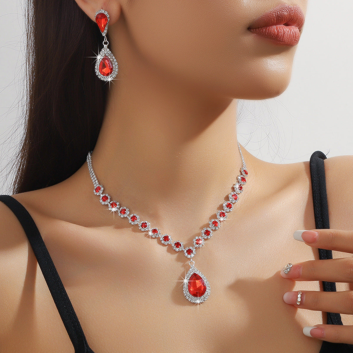 Diamond Teardrop Three Piece Jewelry Set