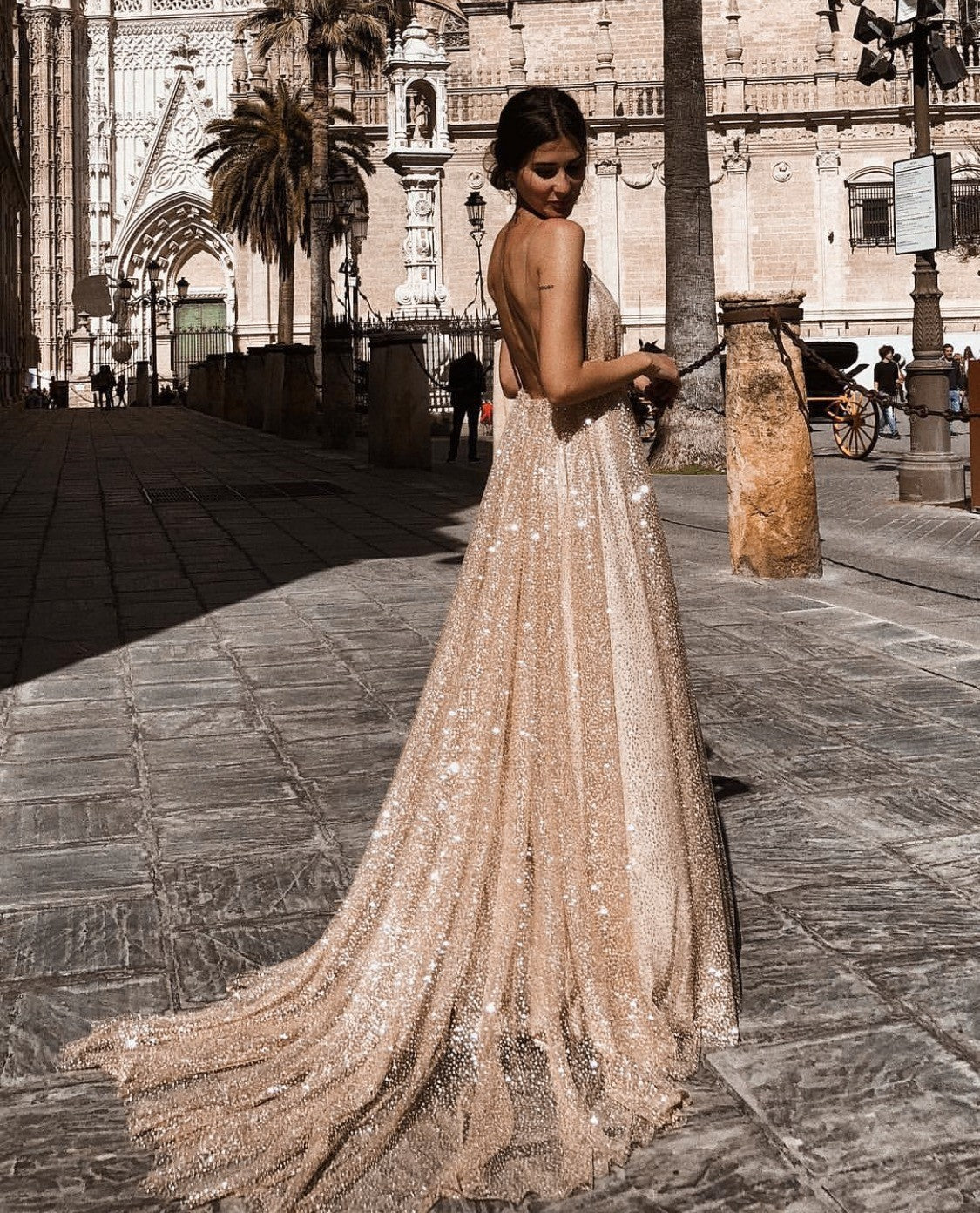 Sparkling Champagne Sequin A-Line Prom & Evening Gown