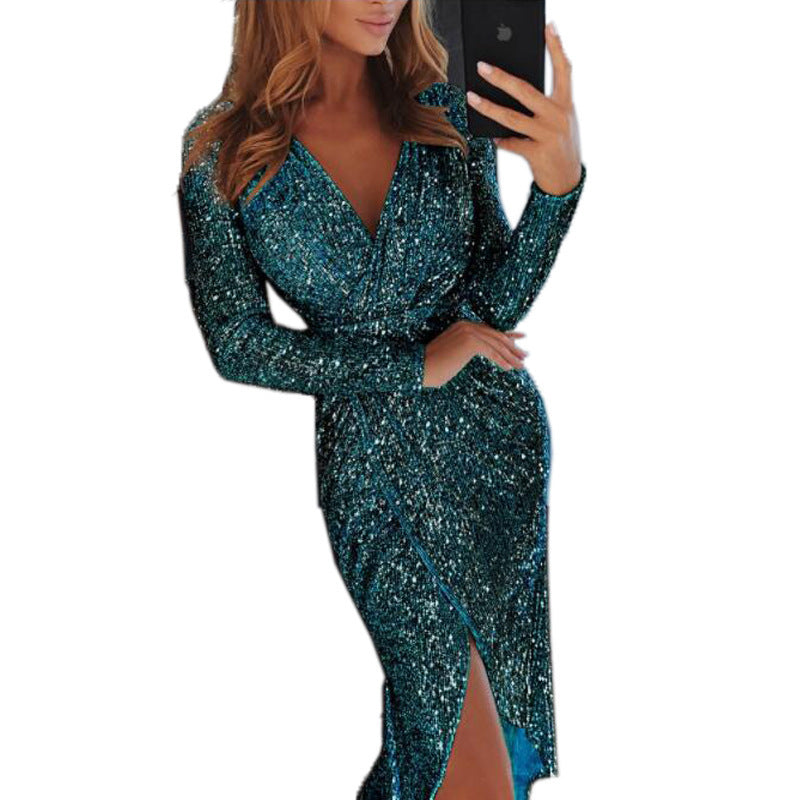 Women Clothes Body-con Dresses New Ladies Bronzing Long-sleeved