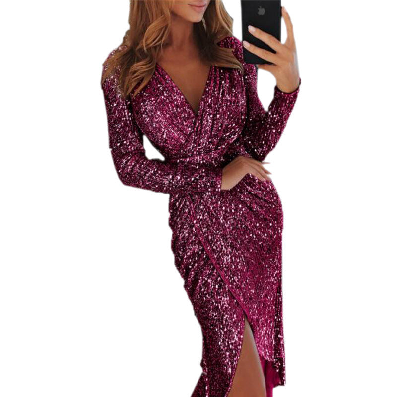 Women Clothes Body-con Dresses New Ladies Bronzing Long-sleeved