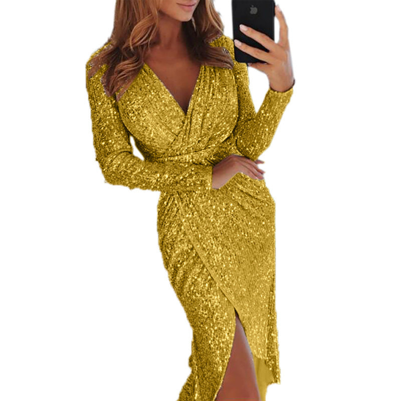 Women Clothes Body-con Dresses New Ladies Bronzing Long-sleeved