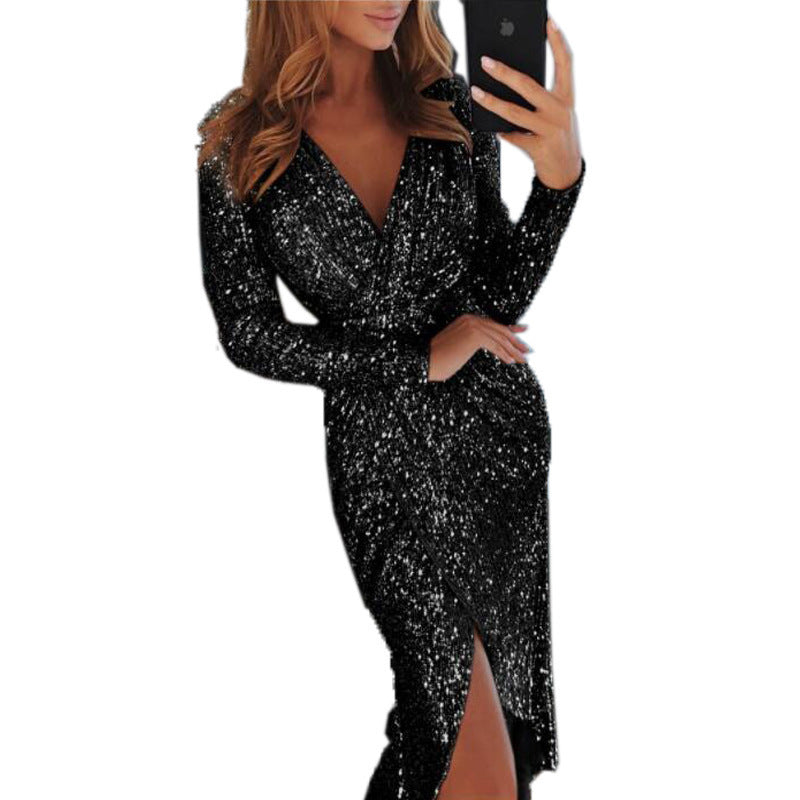 Women Clothes Body-con Dresses New Ladies Bronzing Long-sleeved