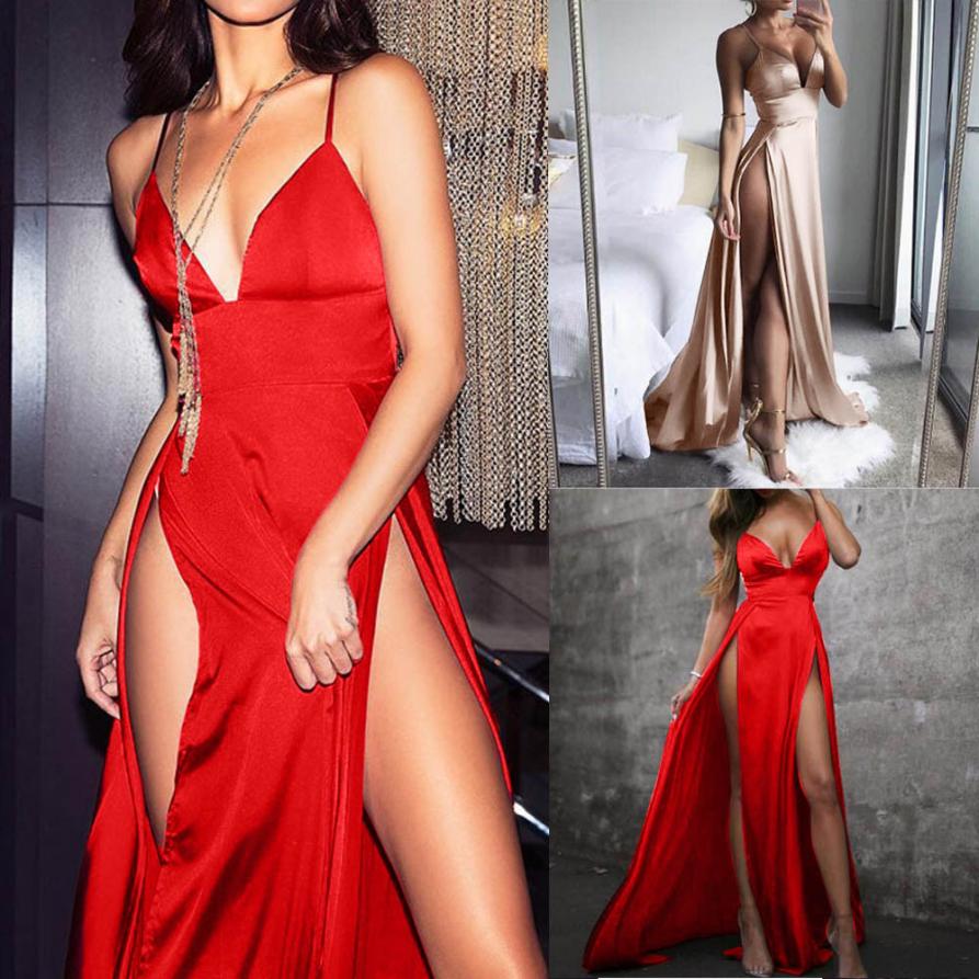 High-Slit Satin Maxi Gown