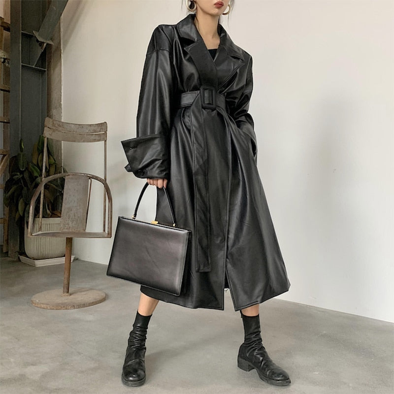 Women's Long oversized leather trench coat