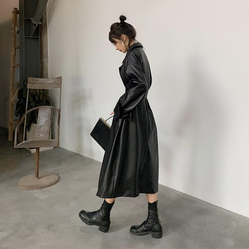 Women's Long oversized leather trench coat