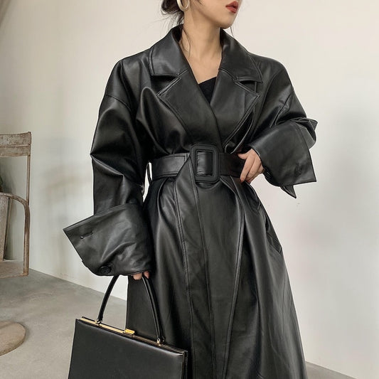 Women's Long oversized leather trench coat